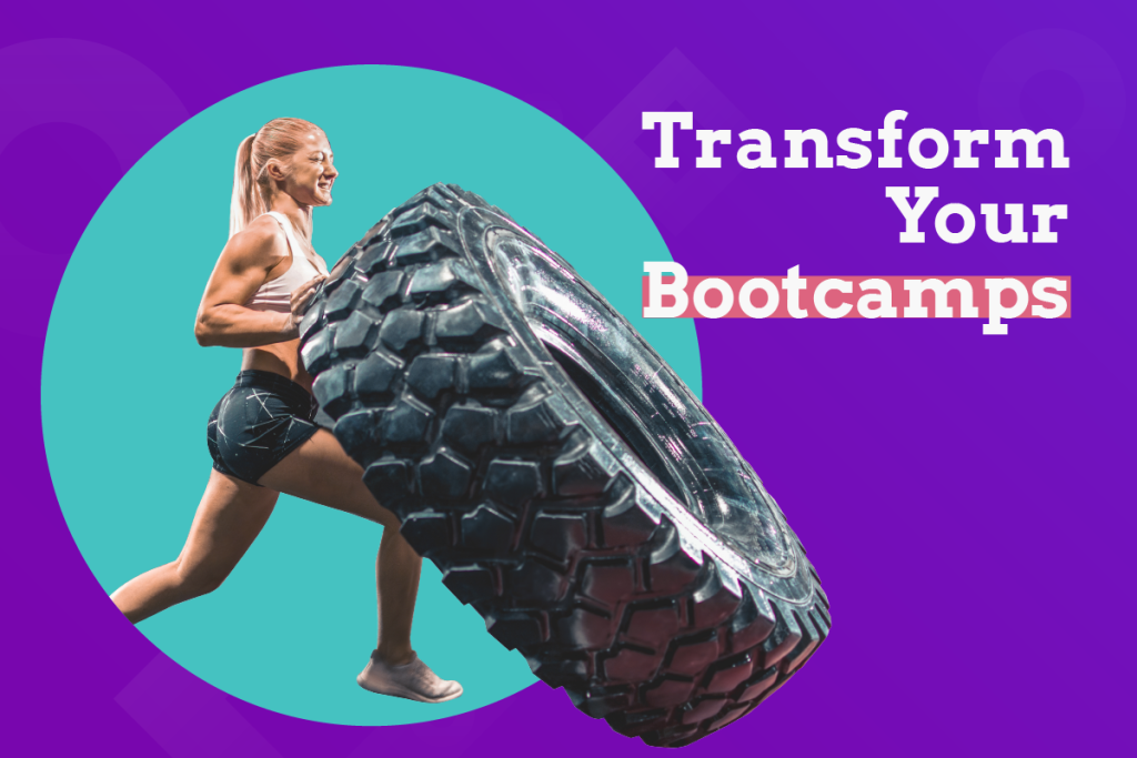 fitness bootcamp software, woman lifting a tire