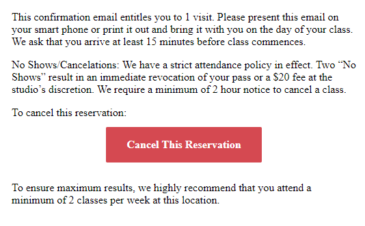 Canceling A Class Reservation Through Confirmation Email Wellnessliving